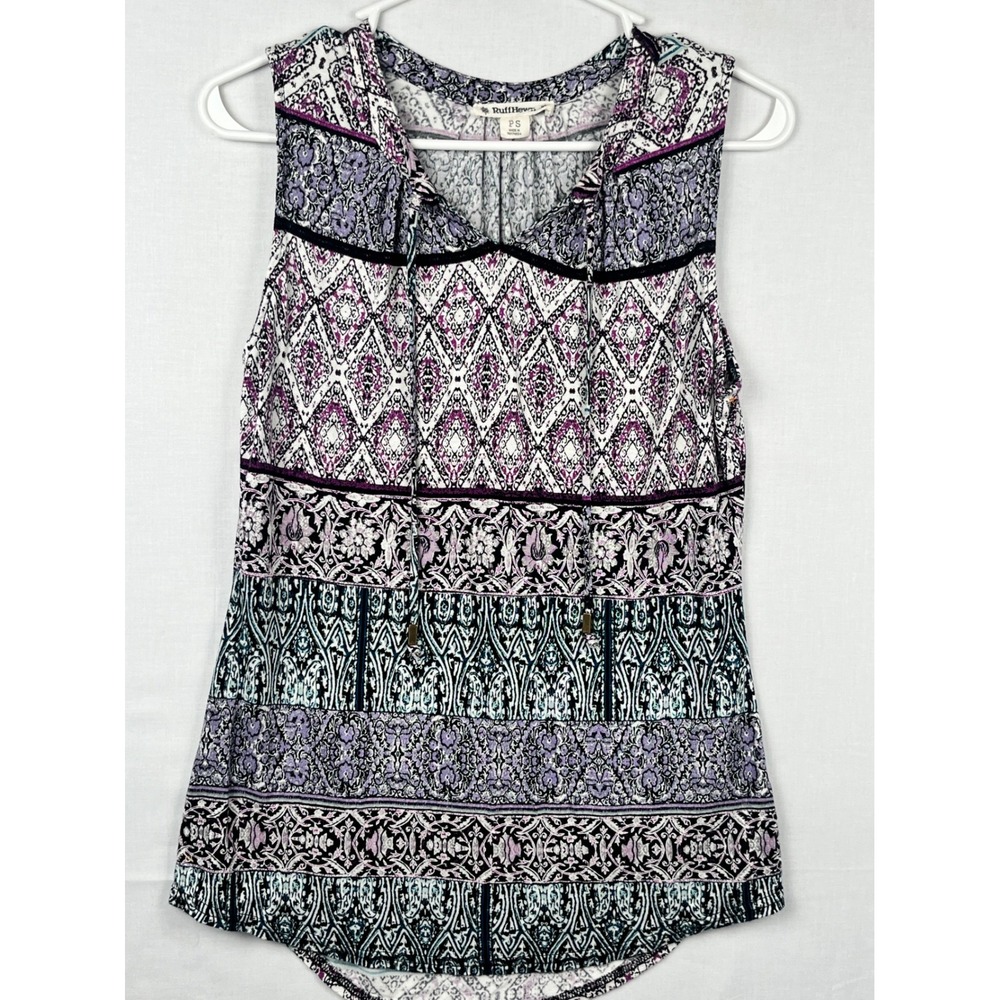 RuffHewn Sleeveless Mixed Print Blouse Womens PS Purple Boho Rayon Top